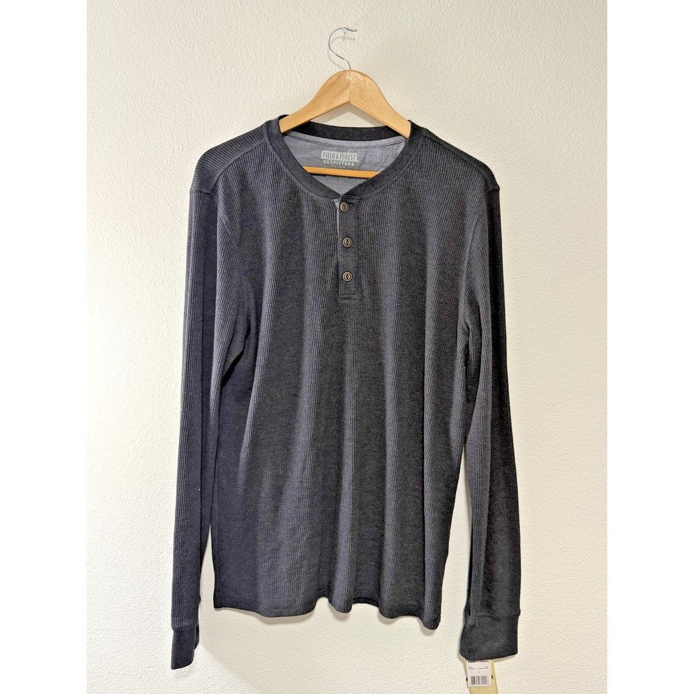 Field & Forest Outfitters Men's Large Charcoal Thermal Henley Shirt NWT